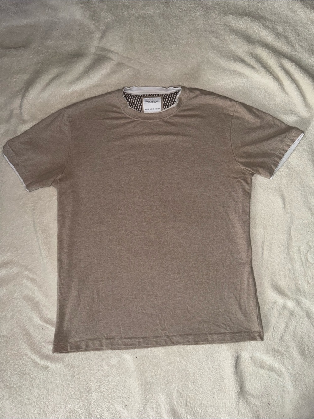 Denim & Flower Men’s Crew Neck Tee in light brown with White Trim